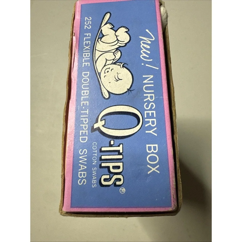 Vintage Q-Tips Box Baby Cotton Swabs Prop Decor Good Condition